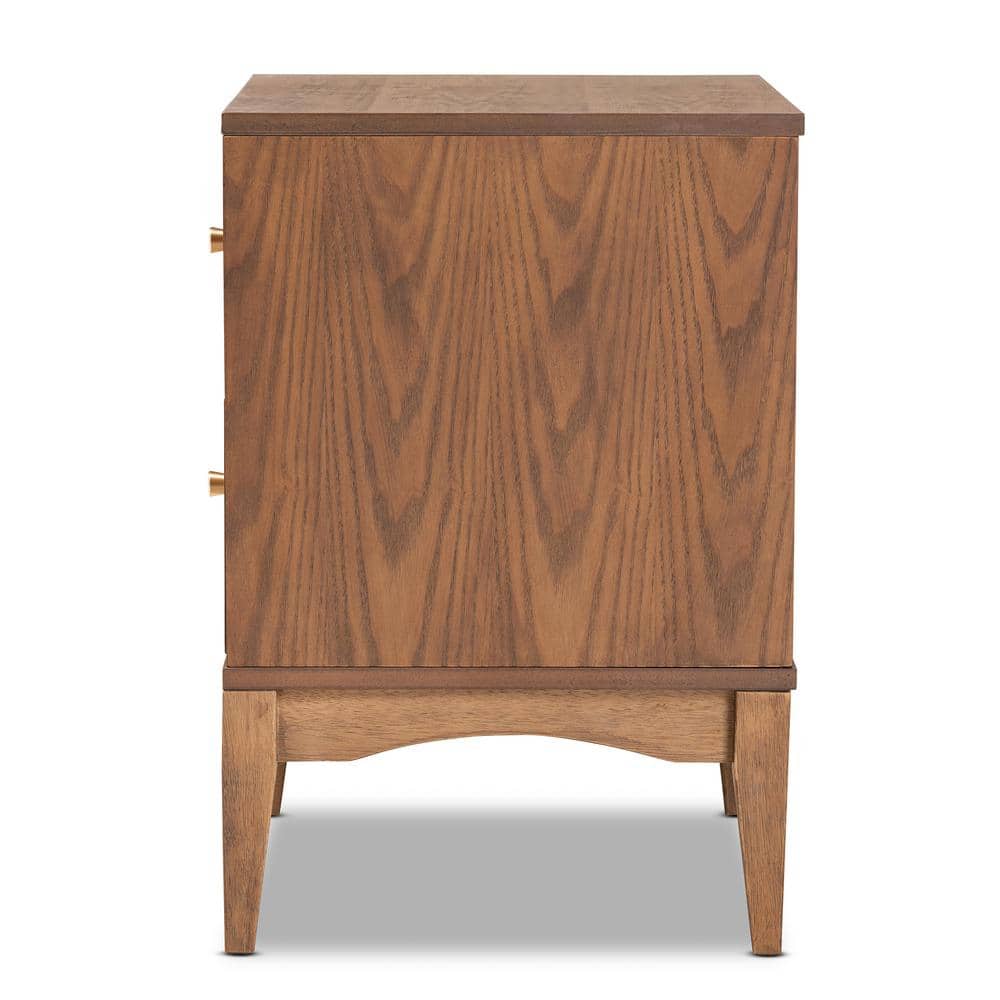 Ash Walnut 2-Drawer Mid-Century Modern Nightstand