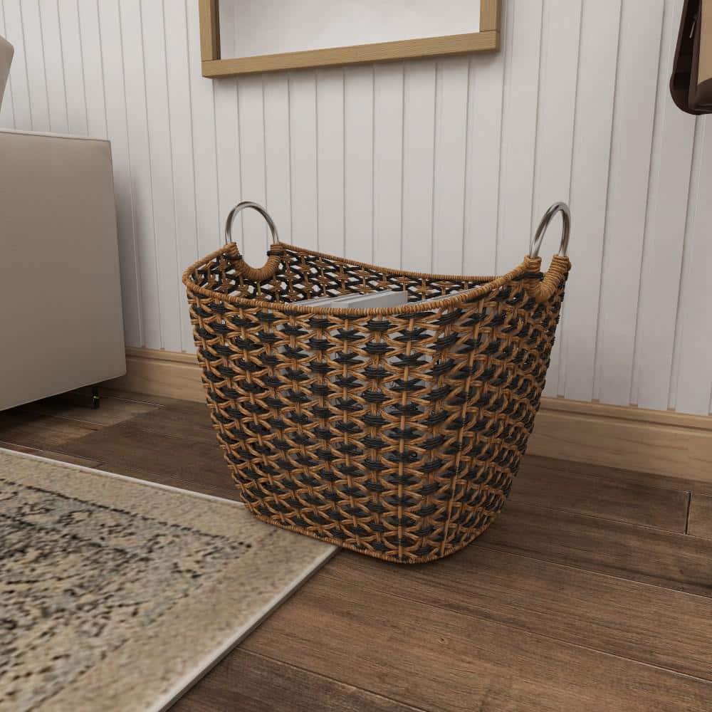 Round Seagrass 20.65" Storage Basket with Steel Handles