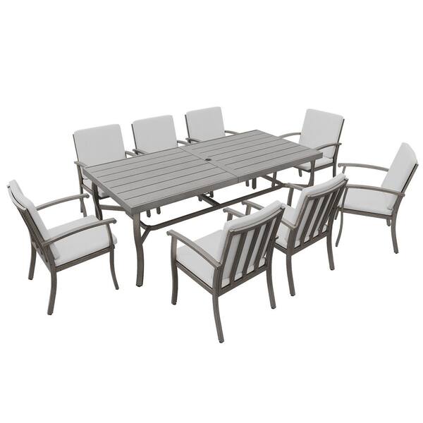 EGEIROSLIFE Brown 9 Piece Aluminum Outdoor Dining Set with