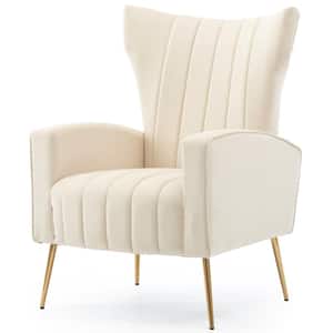 Beige Fabric Arm Chair Contemporary Accent Chair Dining Chair Tufted Back with Sturdy Metal Legs