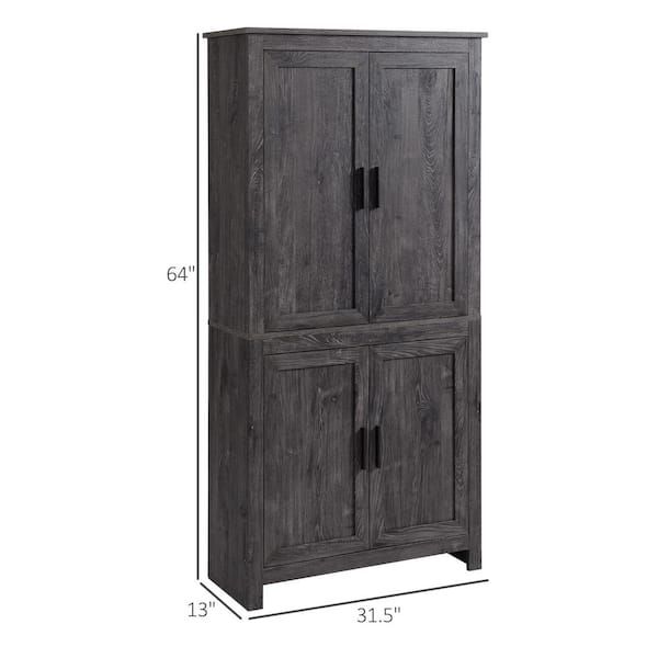 Homcom Grey 64 In Kitchen Pantry, For Living 2 Door Pantry Storage Cabinet White