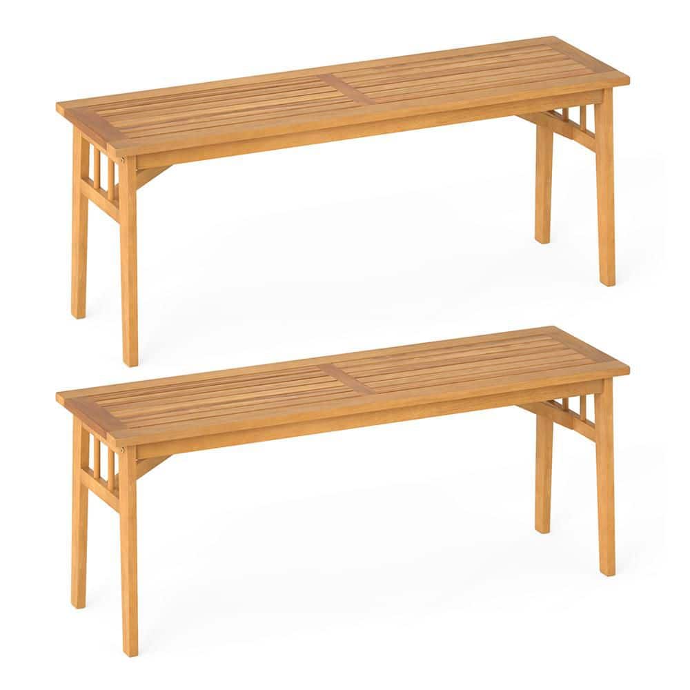 "Set of 2 Acacia Wood Patio Bench for 2 People 48"" Long Dining Bench w/ Slatted Seat" price history on PriceWatchPro