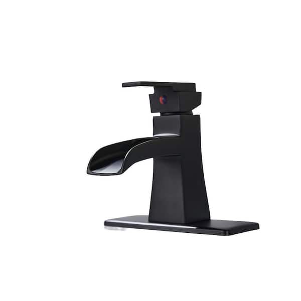 Forious pro Waterfall Single Handle Bathroom Faucet with Metal Pop-Up Drain, Bathroom Sink Faucet Matte Black in Bathroom