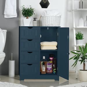 Teal Blue Freestanding Linen Cabinet with Shelves and Drawers 23.6 in. W x 11.8 in. D x 31.6 in. H