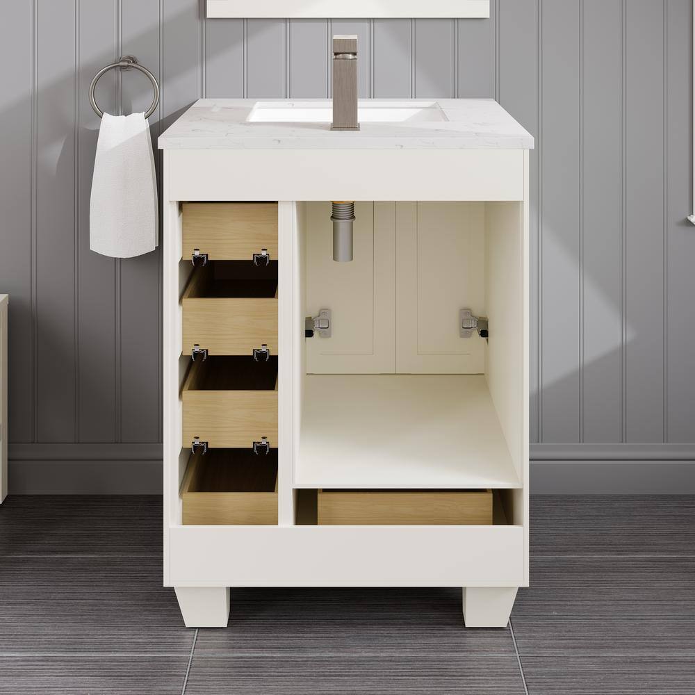 White Carrara Quartz Top Freestanding Bathroom Vanity with Porcelain Sink