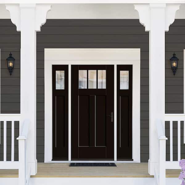 36 in. x 80 in. Onyx Right-Hand 3-Lite Clear Glass Fiberglass Prehung Front Door with Sidelites and 4-9/16 in. Frame