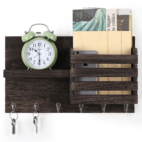 Oumilen Brown Dreamy Decor Wooden Key and Mail Holder for Wall, Rustic Mail Organizer and Key Holder with 6-Hooks