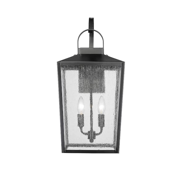 Devens 2-Light 10 in. Powder Coated Black Outdoor with Clear Seeded Glass