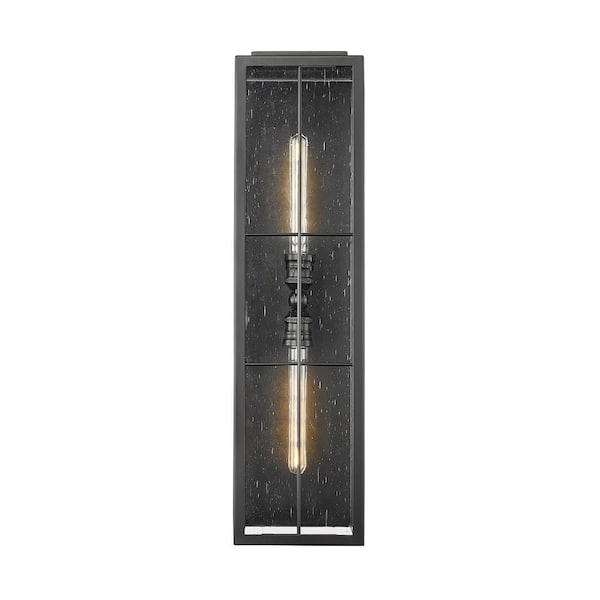 Jaxson 2-Light 7.5 in. Wide Powder Coated Black Outdoor Coach Wall Sconce with Clear Seeded Glass