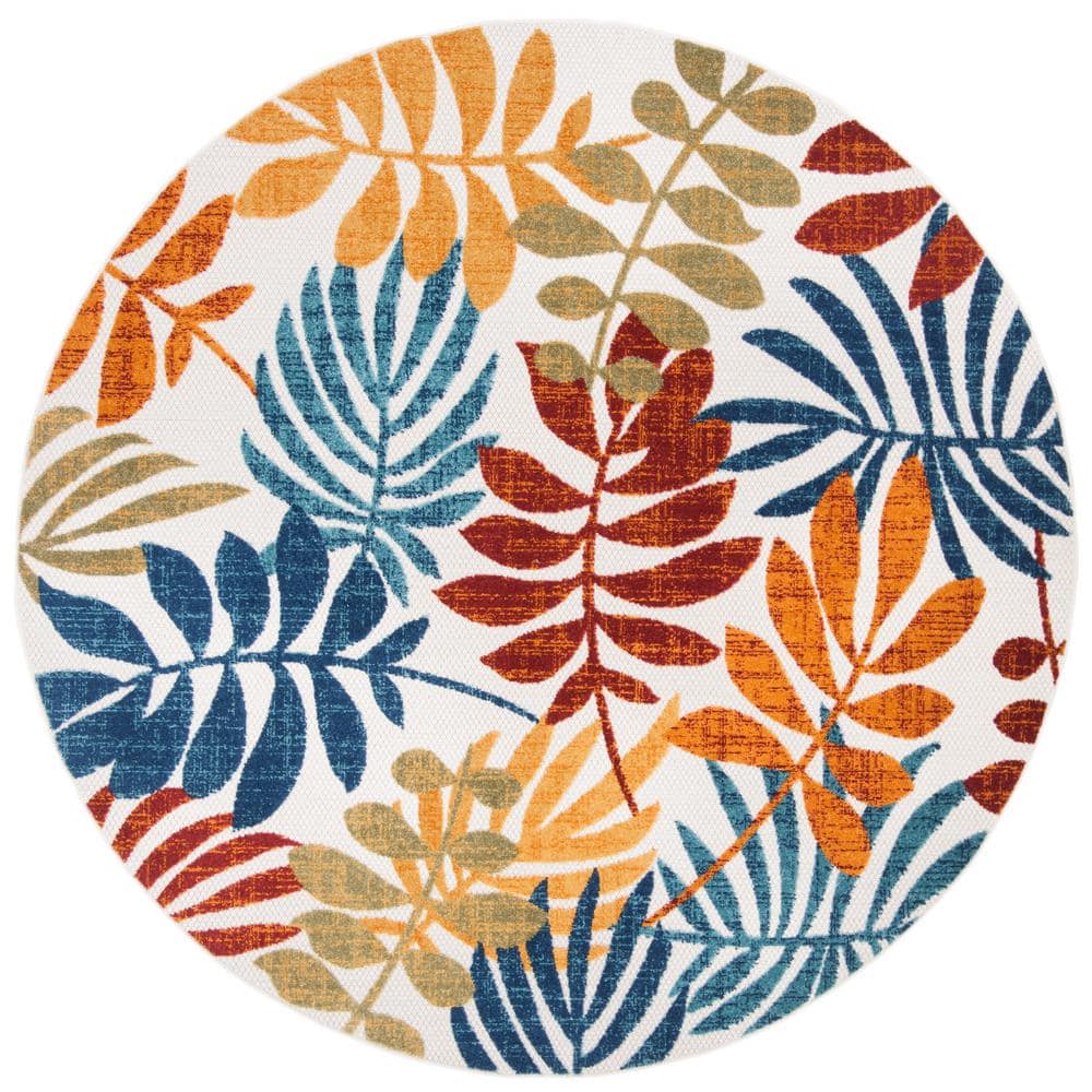 Cabana Cream/Red 4 ft. x 4 ft. Round Abstract Palm Leaf Indoor/Outdoor Area Rug price history on PriceWatchPro