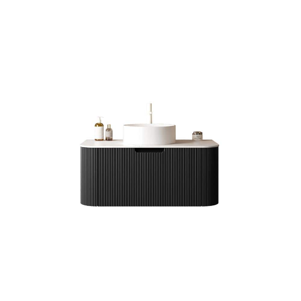 36 in. Floating Black Bath Vanity with Carrara White Sintered Stone Top and White Round Ceramic Basin price history on PriceWatchPro
