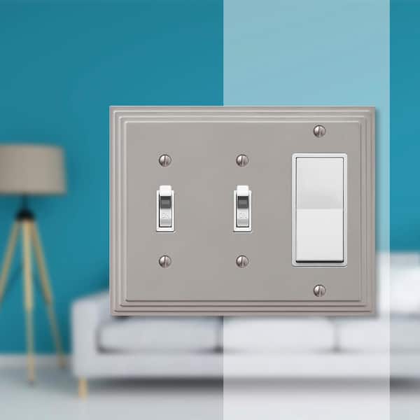 Tiered 3 Gang 2-Toggle and 1-Rocker Metal Wall Plate - Satin Nickel