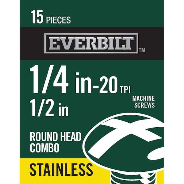 Everbilt 1/4 in.-20 x 1/2 in. Combo Round Head Stainless Steel Machine Screw (15-Pack)