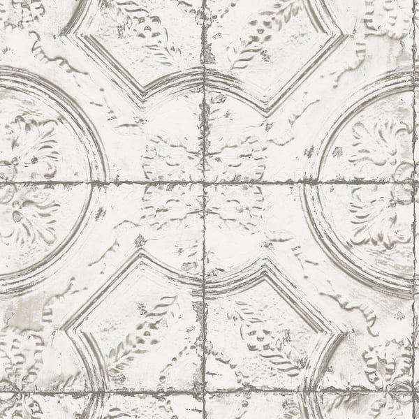 InHome Newport Tin Tile Whites & Off-Whites Vinyl Strippable Roll (Covers 28.2 sq. ft.)