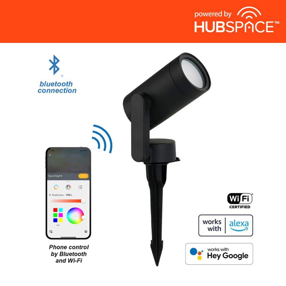 Hampton Bay 10-Watt Equivalent Low Voltage Black LED Outdoor Spotlight with Smart App Control (1-Pack) Powered by Hubspace