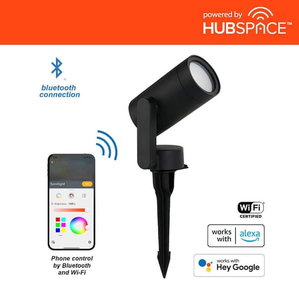 Hampton Bay 10-Watt Equivalent Low Voltage Black LED Outdoor Spotlight with Smart App Control (1-Pack) Powered by Hubspace