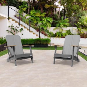 Cielo Classic Folding Grey Plastic Adirondack Chair (2-Pack)