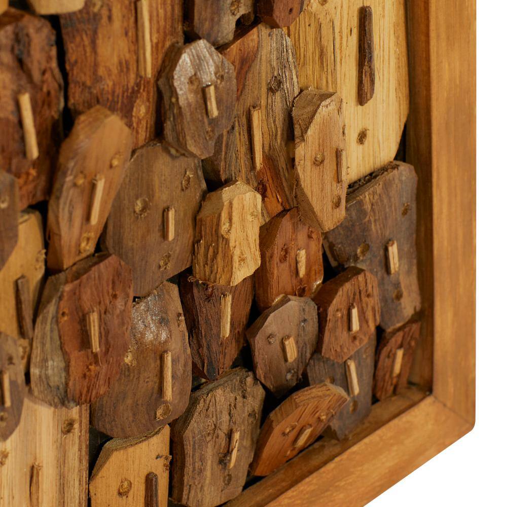 Rustic Brown Teak Wood Handmade Carved Faces Wall Decor