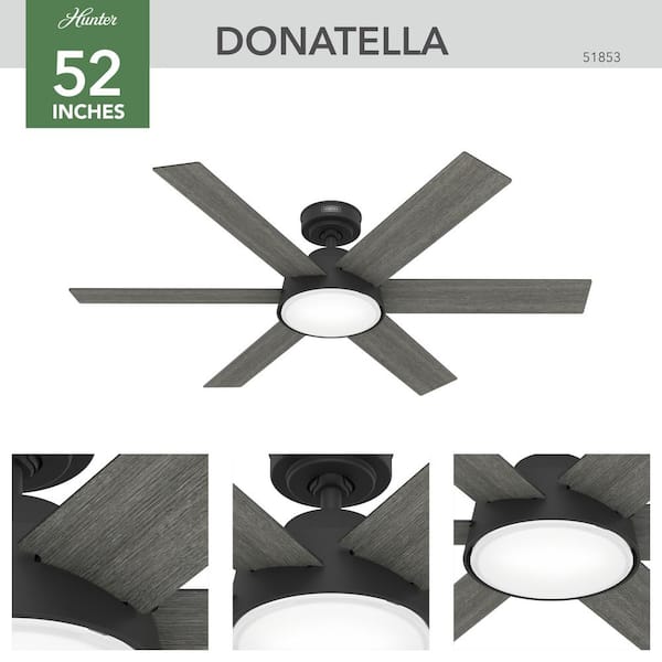 Hunter - Donatella 52 in. Integrated LED Indoor Matte Black Ceiling Fan with Light Kit and Remote Included