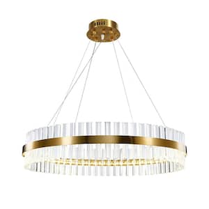 31.5 in. 1 Light 3-Color Integrated LED Gold Modern Circle Crystal Chandelier for Dining Room Living Room