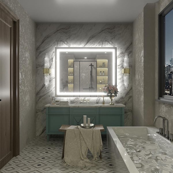 40 in. W x 32 in. H Rectangular Frameless Front & Back LED Lighted Anti-Fog Tempered Glass Wall Bathroom Vanity Mirror