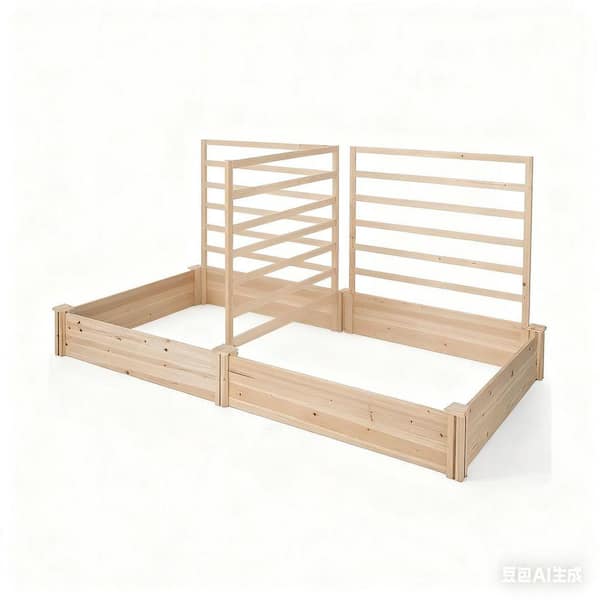 44in.x45in.x9in. Color Wood Raised Shape Outdoor Garden Bed with 2 Planter Boxes,3 Trellises,Space-Saving, Easy Assembly