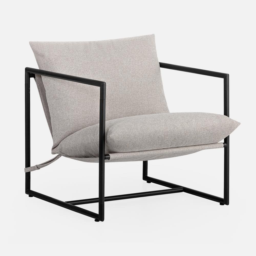 Oatmeal Beige Metal Framed Sling Accent Chair