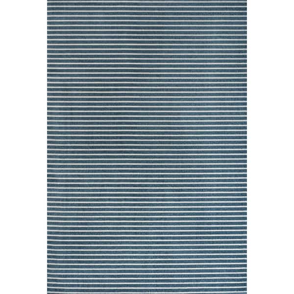 Aarhus High-Low Minimalist Scandi Striped Navy/ivory 4 ft. x 6 ft. Indoor/Outdoor Area Rug