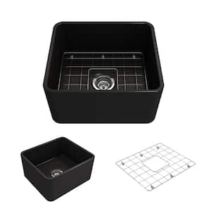 Classico Farmhouse/Apron Front Fireclay 20 in. Single Bowl Kitchen Sink with Bottom Grid and Strainer in Matte Black