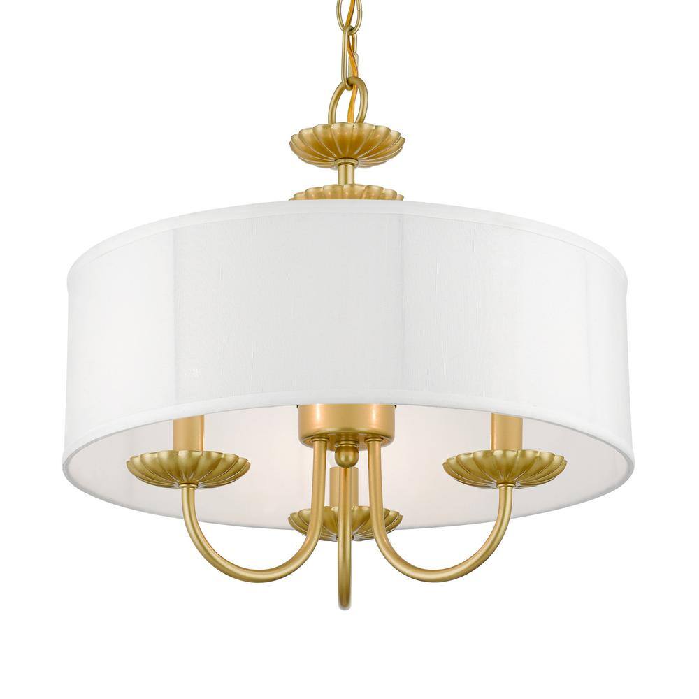 Mini Soft Gold Brass Drum Pendant Chandelier with Off-White Shade