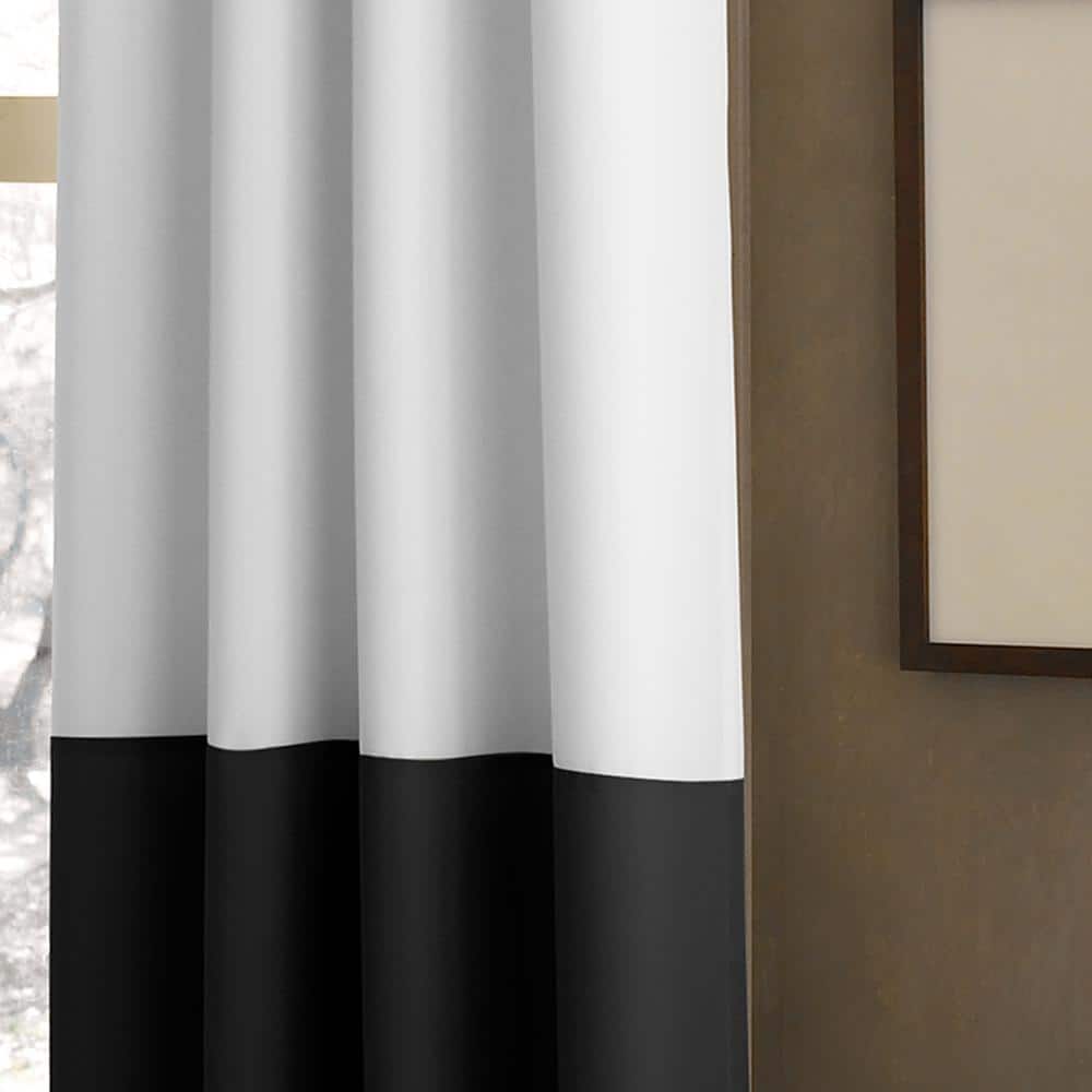 White-Grey Polyester Room Darkening Grommet Curtain Panel, 63"