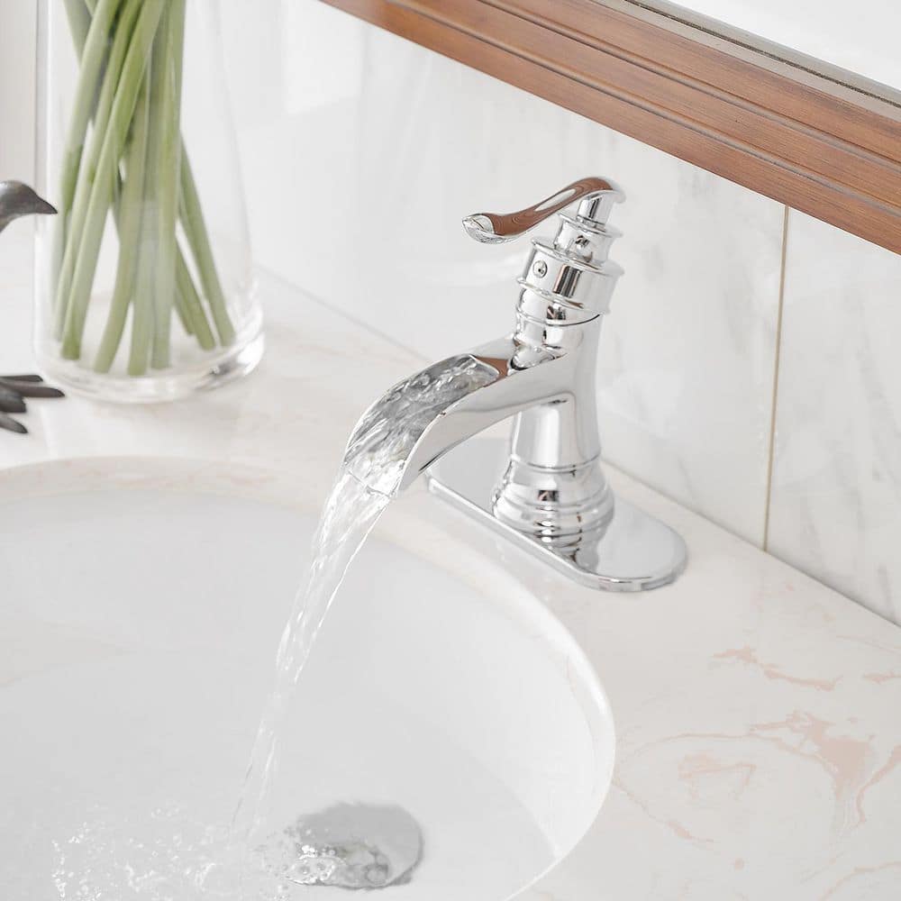Polished Chrome Single-Handle Waterfall Bathroom Faucet