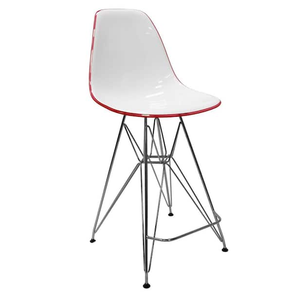 Leisuremod Cresco Modern Acrylic Barstool with Chrome Base and Footrest (White/Red)