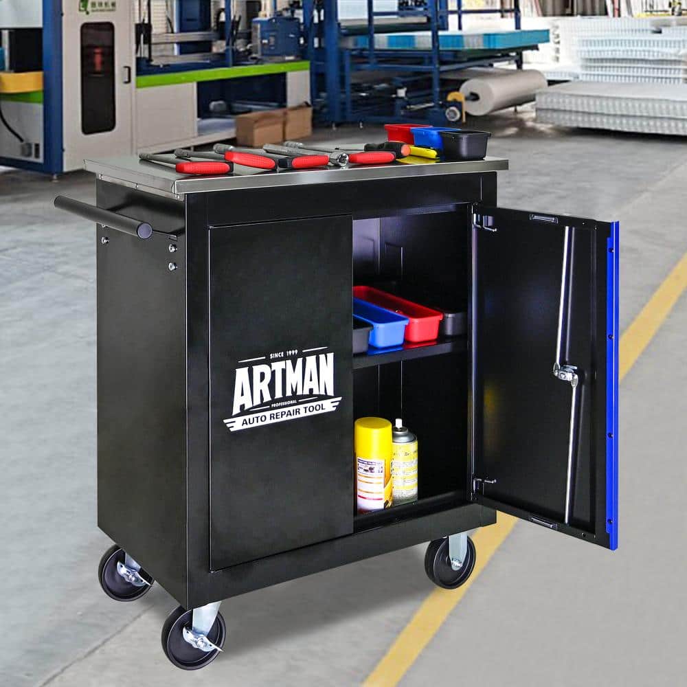 Black Tool Storage Tool Cart Lockable Double-Door Rolling Cabinet, Heavy-Duty Steel, Movable Multi-Function Organizer price history on PriceWatchPro