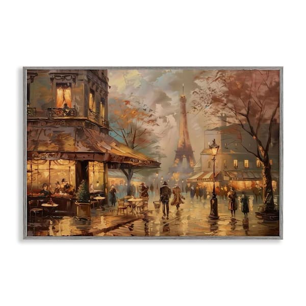 Stupell Industries Parisian Fall Townscape by LSR Design Studio Gray Framed People Giclee Art Print 16 in. x 24 in.