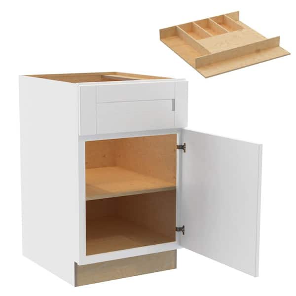 Home Decorators Collection Washington 21 in. W x 24 in. D x 34.5 in. H Vesper White Plywood Shaker Assembled Base Kitchen Cabinet Rt Cutlery Tray