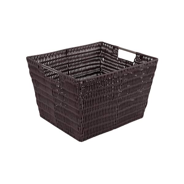 SIMPLIFY 10 in. x 13 in. Brown Large Rattan Storage Tote Basket