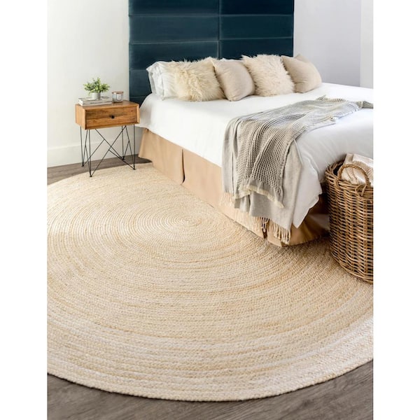 Braided Jute Dhaka White 3 ft. 3 in. x 3 ft. 3 in. Area Rug