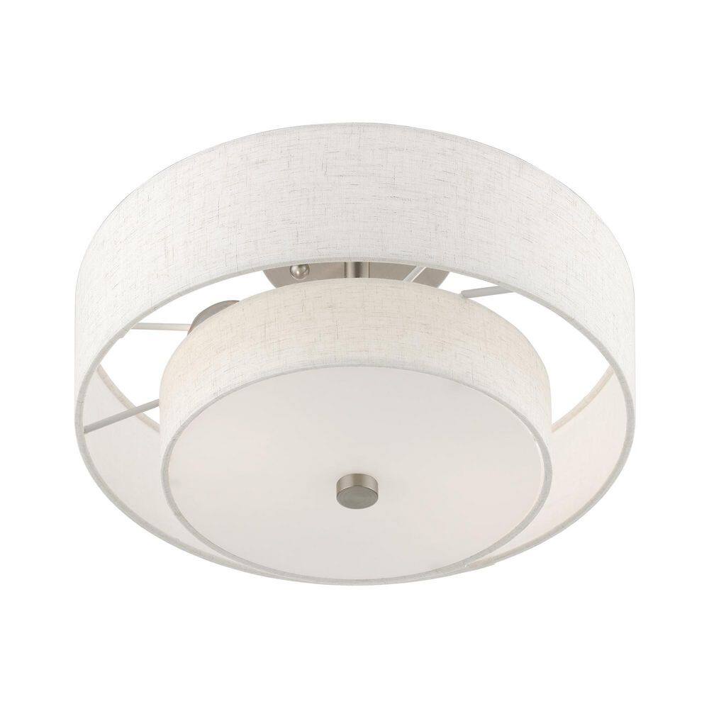 Brushed Nickel 2-Light Drum Semi-Flush Mount with Glass Shade