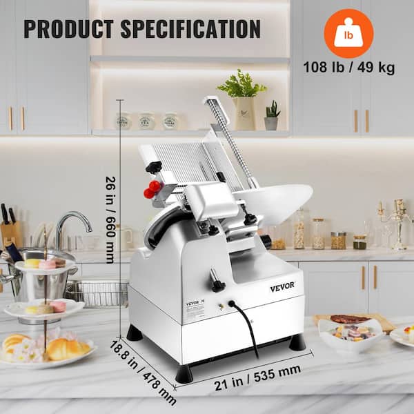 VEVOR Automatic Meat Slicer 540-Watts Deli Slicer with Two 10 in. Stainless  Steel Removable Blade 0-15mm Adjustable Thickness QZDQPJ550W10IEF8OV1 - The  Home Depot