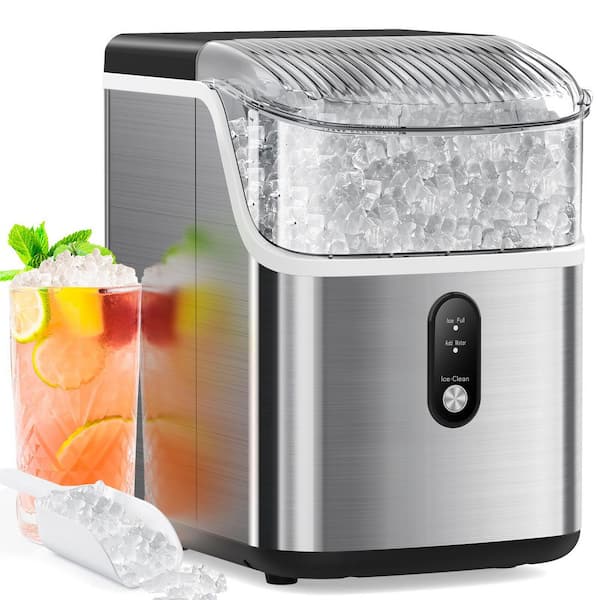 8.66 in. 33 lbs. Countertop or Portable Nugget Ice Maker in Silver Stainless Steel