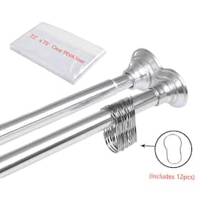 72 in. Aluminum Double Tension Shower Curtain Rods, Includes Shower Liner and Shower Hooks, Chrome Finish.