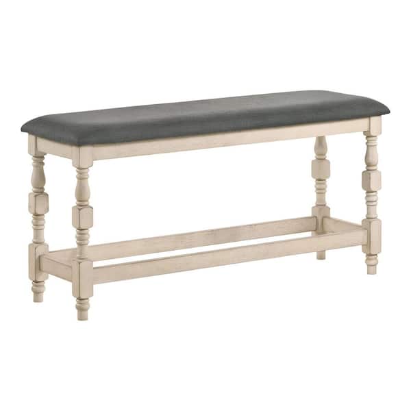 Furniture of America Besta Ivory and Dark Gray Wood Counter Height Bench