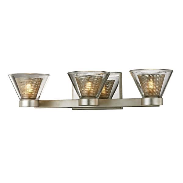 Troy Lighting Wink 3-Light Silver Leaf 20 in. W LED Bath Light with Polished Chrome Accents and Clear Glass Shade