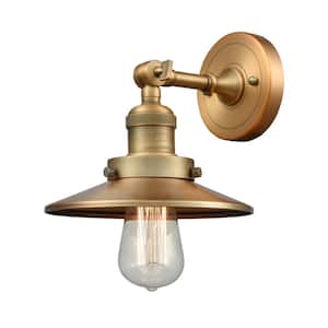 Railroad 8 in. 1-Light Brushed Brass Wall Sconce with Brushed Brass Metal Shade