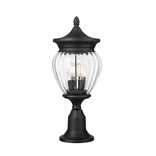 Unbranded Davina 22.25 in. 3-Light Black Aluminum Hardwired Outdoor Marine Grade Pier Mount-Light with no bulbs included