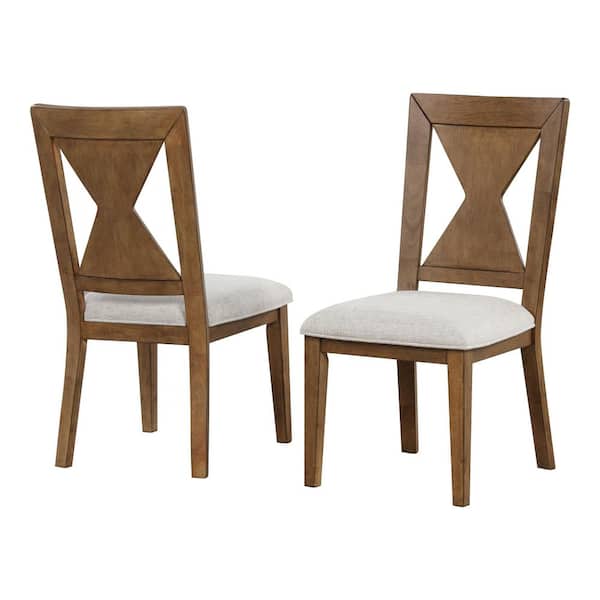 Jaken Rustic Oak Fabric Dining Chair with Hourglass Design Back (Set of 2)