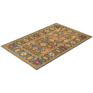Blue 3 ft. 2 in. x 4 ft. 10 in. Ottoman One-of-a-Kind Hand-Knotted Area Rug