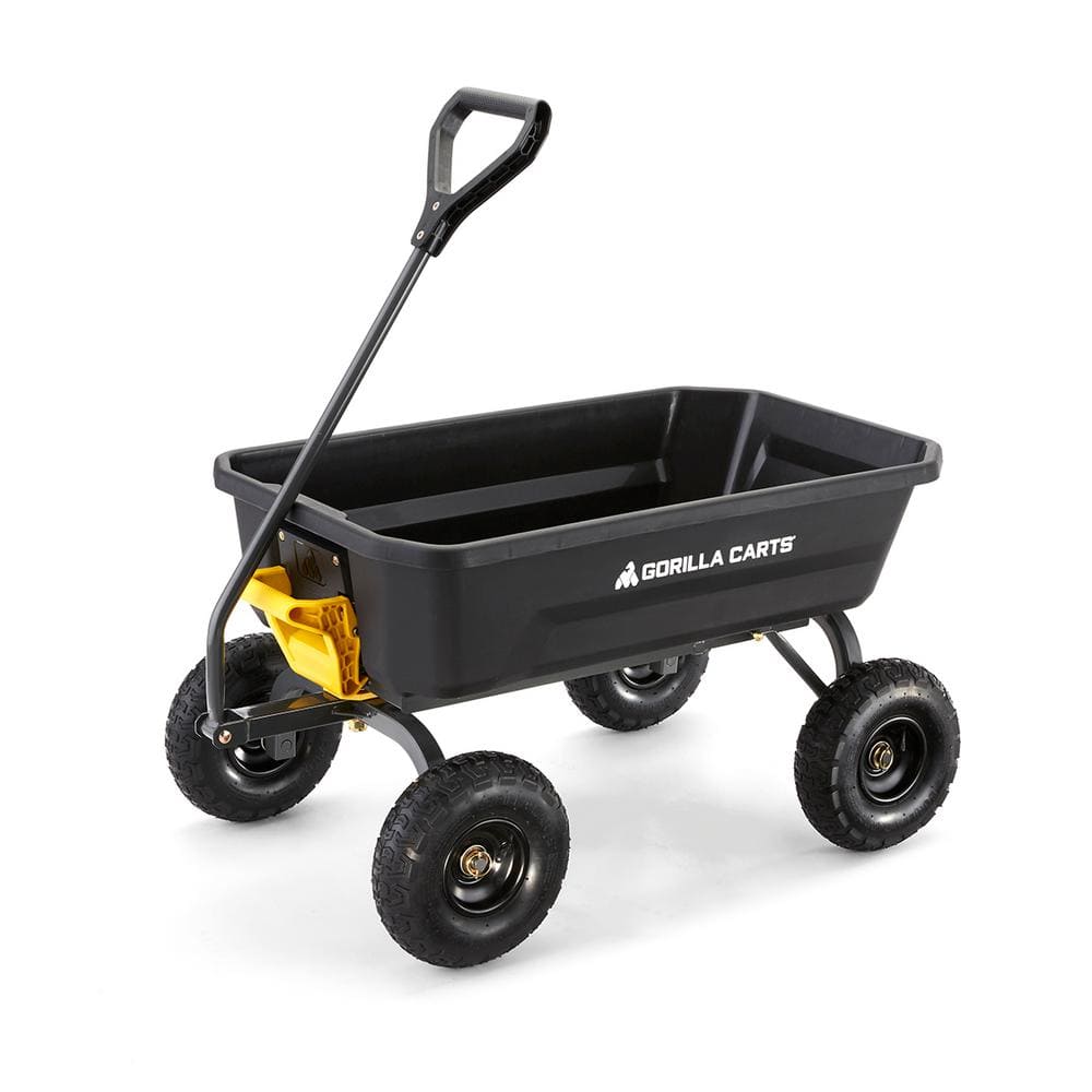 Gorilla 4 Cu. Ft. Black Poly Garden Dump Cart with Steel Handle
