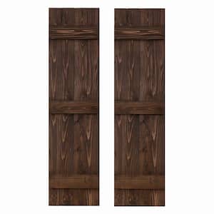 14 in. x 42 in. Traditional Wood Board and Batten Shutters Pair in Coffee Brown